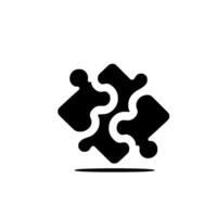 Interlocking Black Puzzle Pieces with a Shadow on a White Background, Representing Connection and ProblemSolving vector