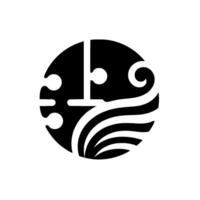 Abstract monochrome featuring stylized violin parts, waves, and geometric shapes within a black circle on a white background. vector