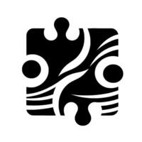 Abstract Black and White Puzzle Piece with Organic, Flowing Internal Designs and Geometric Circular Elements. vector