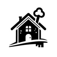 Monochromatic House with a Key, Centered and Surrounded by a Grey Circular Shape, Representing Real Estate and Home Ownership. vector