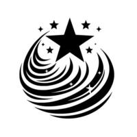 Black Star Surrounded by Swirling Streams of Smaller Stars, a Dynamic Monochrome vector