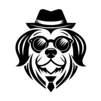 Dapper Shih Tzu in Black and White Portrait of a Cool Dog with Fedora, Sunglasses, and Tie. vector
