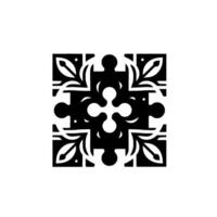Black and white puzzle art depicting a symmetrical , with floral elements and crosslike shapes. vector