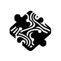 Isometric Puzzle Piece with Intricate Black and White Wavy Pattern on a White Background vector