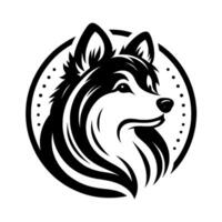 Black and White Husky Head in a Circular Frame with Dotted Border and Clean Lines, Facing Right. vector