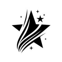 Black Star with Flowing Lines and Smaller Stars, Abstract on White. vector