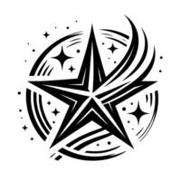 Black and White Starburst A symmetrical, bold, and clean featuring a fivepointed star within a circular frame, radiating cosmic energy. vector