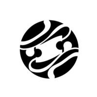 A minimalist black and white circular featuring jigsawpuzzlelike elements and flowing, decorative lines, centered on a clean white background. vector
