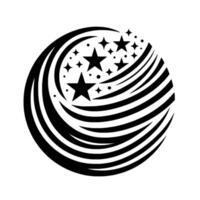 Black and White Abstract Celestial Orb Stars and Curved Lines Composition, Clean Lines and Geometric Forms. vector