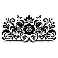 Intricate Black and White Floral with Swirls, Leaves, and Circular Accents on a Clean White Background. vector