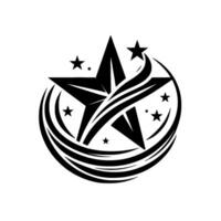 Bold Black and White Starburst with Dynamic Streamers and Smaller Stars in a Circular Formation. vector