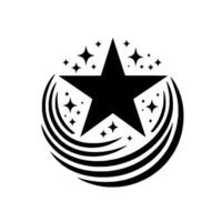 Black Star Burst A Stellar with Crescent Trails, Sparkles, and Celestial Brilliance on White Background. vector