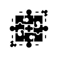 Black and white illustration of a partially assembled jigsaw puzzle with scattered pieces and minimalist on white. vector