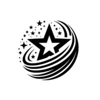 Black White Starburst A central star encompassed by smaller stars and swirling lines, creating a dynamic and radiant on a white backdrop. vector