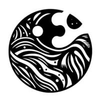 YinYang Inspired Circular Black and White with Organic Forms, Waves, and Punctuation Marks vector