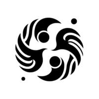 Symbolic Abstract Composition of Three Intertwined BirdLike Shapes and Circles in a Minimalist Black and White vector