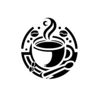 Monochromatic Coffee Steaming Cup with Beans, Spoon Circular vector