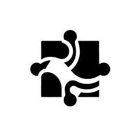 Black and White Modern Puzzle Piece with Abstract Curved Lines and Rounded Connectors. vector