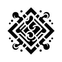 Symmetrical Black and White Geometric Mandala Featuring Decorative Squares, Swirls, Rectangles, and Dots, Isolated on White. vector