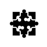 of a black and white puzzle piece emblem, arranged in a perfect, fourpart, square configuration, floating on a soft gradient background. vector