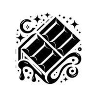 Abstract Black and White of a Chocolate Bar with Decorative Swirls, Stars, and Geometric Elements on White vector