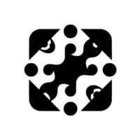 Abstract Black and White Geometric Symmetrical Square Composition with Interlocking Shapes, Circles, and Curved Elements. vector