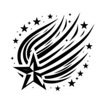 Black and White Starburst A bold, stylized featuring a large, central star with radiating streaks and surrounding stars on a white background. vector
