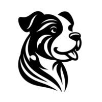 Stylized Black White Dog Head with Striated Fur, Happy Expression, and Simplified , Based Aesthetic. vector