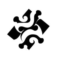 Abstract, monochrome, symmetrical featuring stylized, flowing shapes within a rotated square frame, with shading on a white backdrop. vector