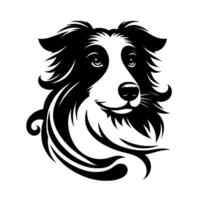 Stylized Border Collie Portrait in Black and White, Featuring Curly Accents and a Friendly Expression, Isolated on White. vector