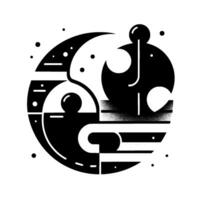 Abstract Geometric Yin Yang Composition with Spheres, Curves, Lines, and a Dot Pattern, Minimalist . vector