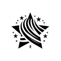 Bold Black Star Emblem with Flowing Abstract , Surrounded by Smaller Star Accents on a White Backdrop. vector