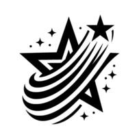Bold Black and White Starburst with Trailing Stripes and Stellar Details on a Plain White Background, Striking Abstract Art. vector