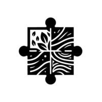 Black and White Puzzle with Botanical and Abstract Elements, Symbolizing Unity, Nature, and Interconnection. vector