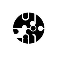 A minimalist, modern, black and white featuring interlocking puzzle pieces arranged in a circular pattern, representing connectivity. vector