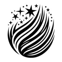 Abstract black and white a stylized depiction of shooting stars emanating from an ovalshaped form against a white background. vector