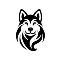 Black and White Minimalist of a Smiling Husky Dog Head, with a Friendly and Playful Expression Against a Clean White Background. vector