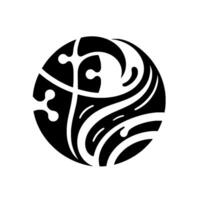 Abstract black and white within a circle, a flowing, wavelike pattern, reminiscent of organic forms and natural elements, minimalistic. vector