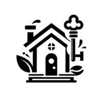 Monochromatic House and Key with EcoFriendly Elements, Illustrating Home Ownership and New Beginnings. vector