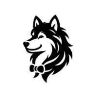Dapper Black and White Husky Smiling Canine Portrait with Bowtie, Stylized, on a White Backdrop. vector