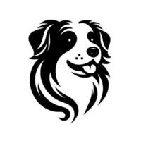 Black and White Smiling Australian Shepherd Dog Head, Stylized , Friendly Expression, Isolated. vector