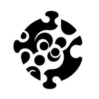 Abstract black and white puzzlelike with organic shapes, circles, and a textured fill against a white background. vector