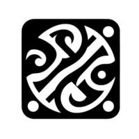 Abstract PolynesianInspired Black Square Featuring Intricate White, Symmetrical Ornamentation, and Four Corner Dots. vector