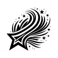 Black White TribalInspired with Shooting Star and Curving Lines Surrounded by Smaller Starburst Elements on White Background. vector