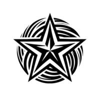Bold, Black and White Star Within Swirling Circular Patterns, Modern Art in Minimalist Style. vector