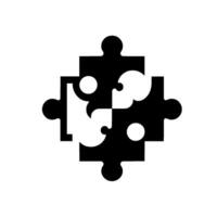 Four Interlocking Puzzle Pieces in Black and White forming a Complete Unit on a White Background. vector