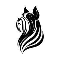 Stylized, black and white portrait of a Schnauzer dog with distinctive striped fur, showcasing elegance and simplicity against a pure white background. vector