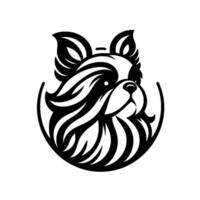 A Stylized Black and White Dog , Featuring a Breed With Lush Fur, Enclosed Within an Oval Frame, Exuding a Friendly and Professional Vibe. vector