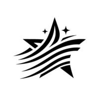 Abstract black and white stylized star with elegant flowing lines, radiating ambition and aspiration, on a white backdrop. vector