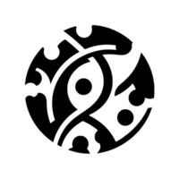 Abstract, symmetrical black and white circular with curved lines, rounded cutouts and dot features, presented on a plain white background. vector